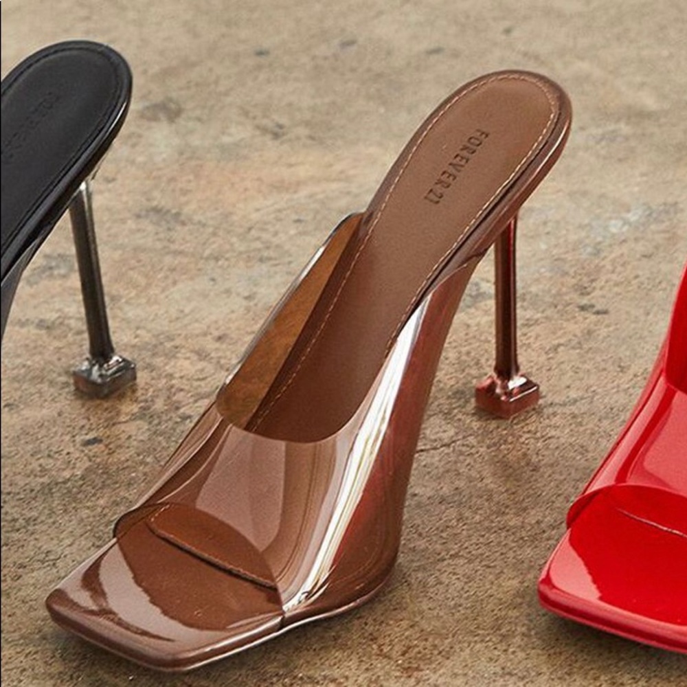 Brown open toed pumps
